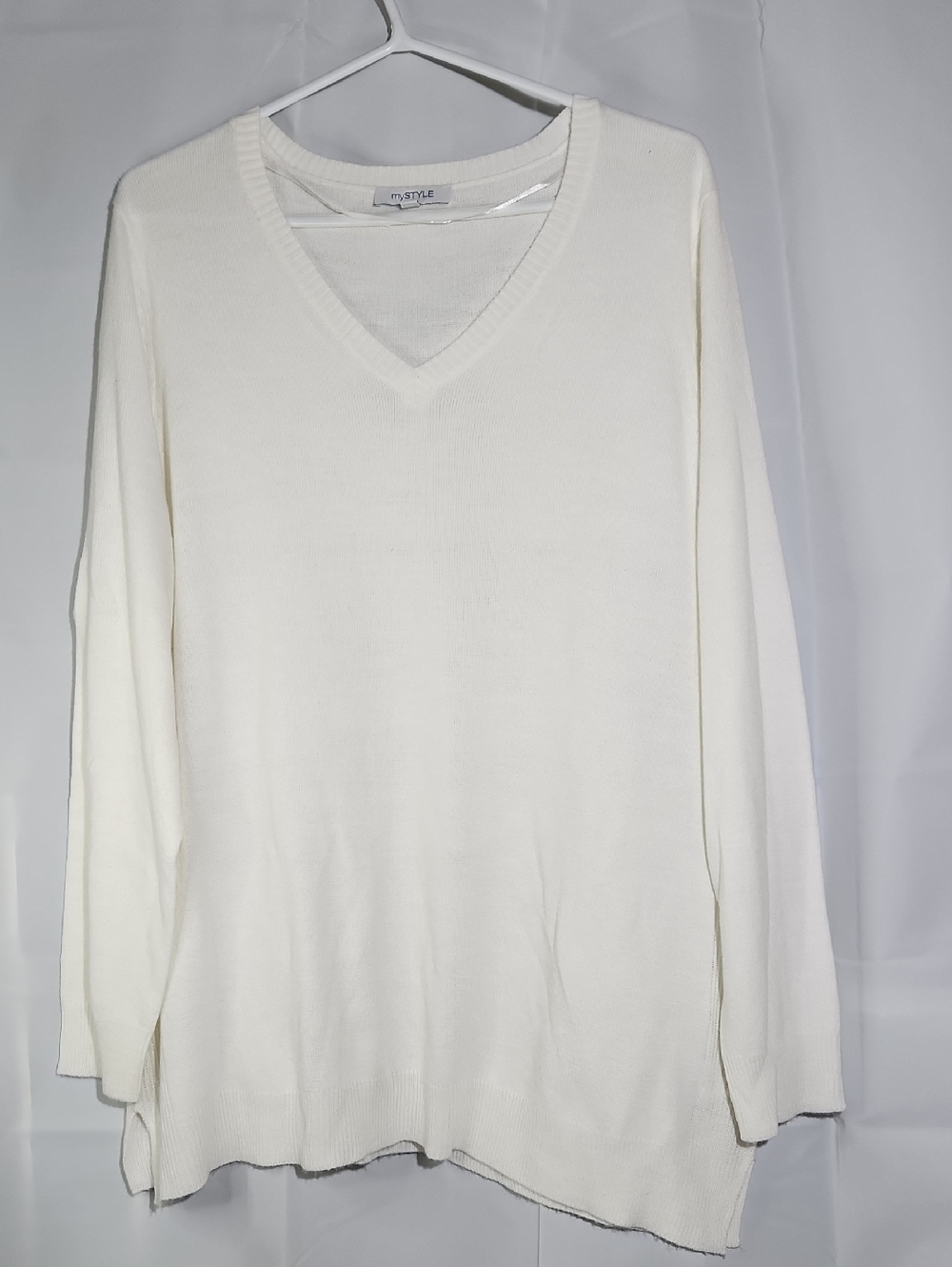 myStyle Lightweight Knit V-Neck Lightweight Eggshell Sweater - 1X